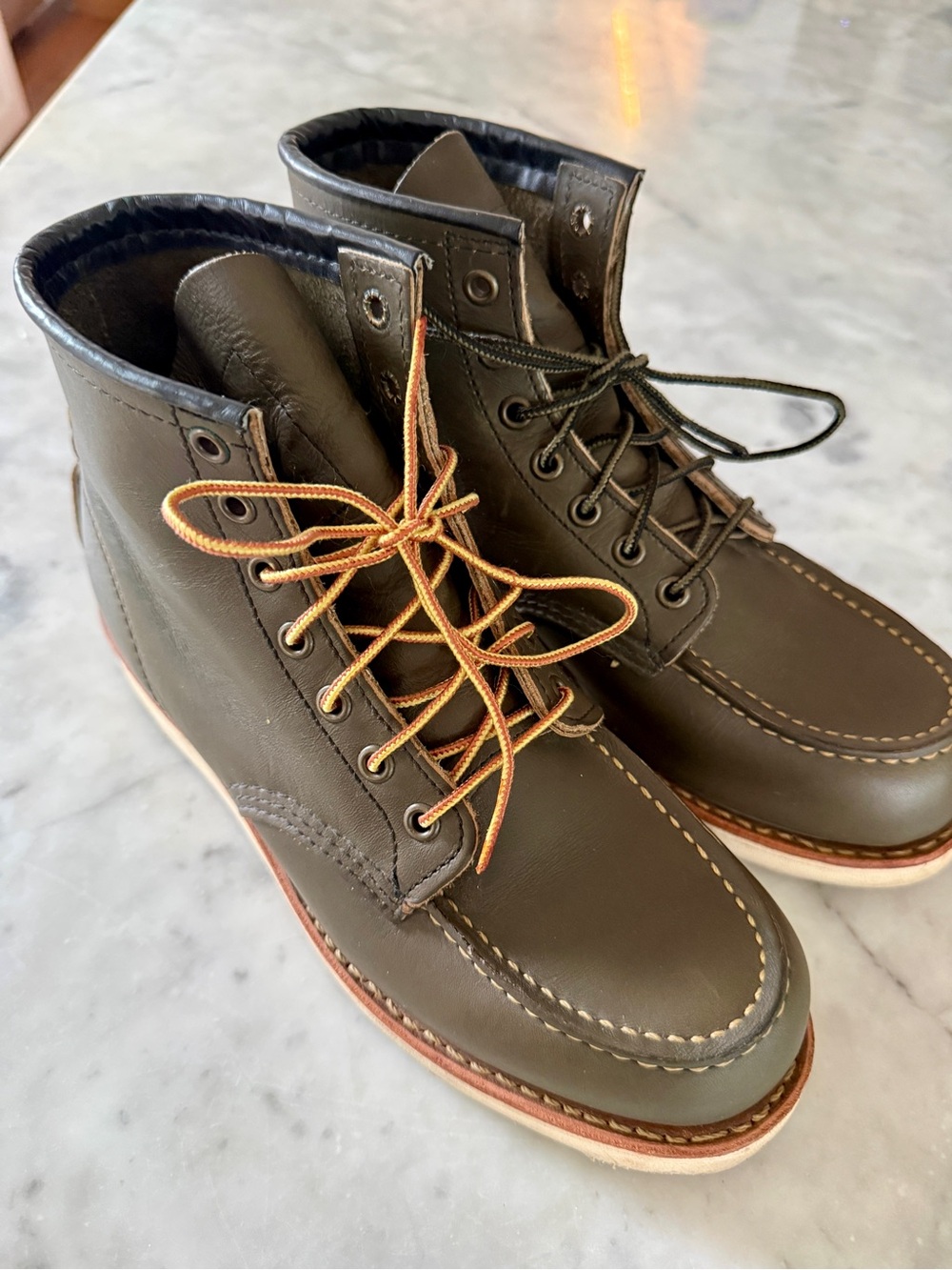 Red Wing Shoes Olive Brown Leather Boots with Two-Tone Laces  8828